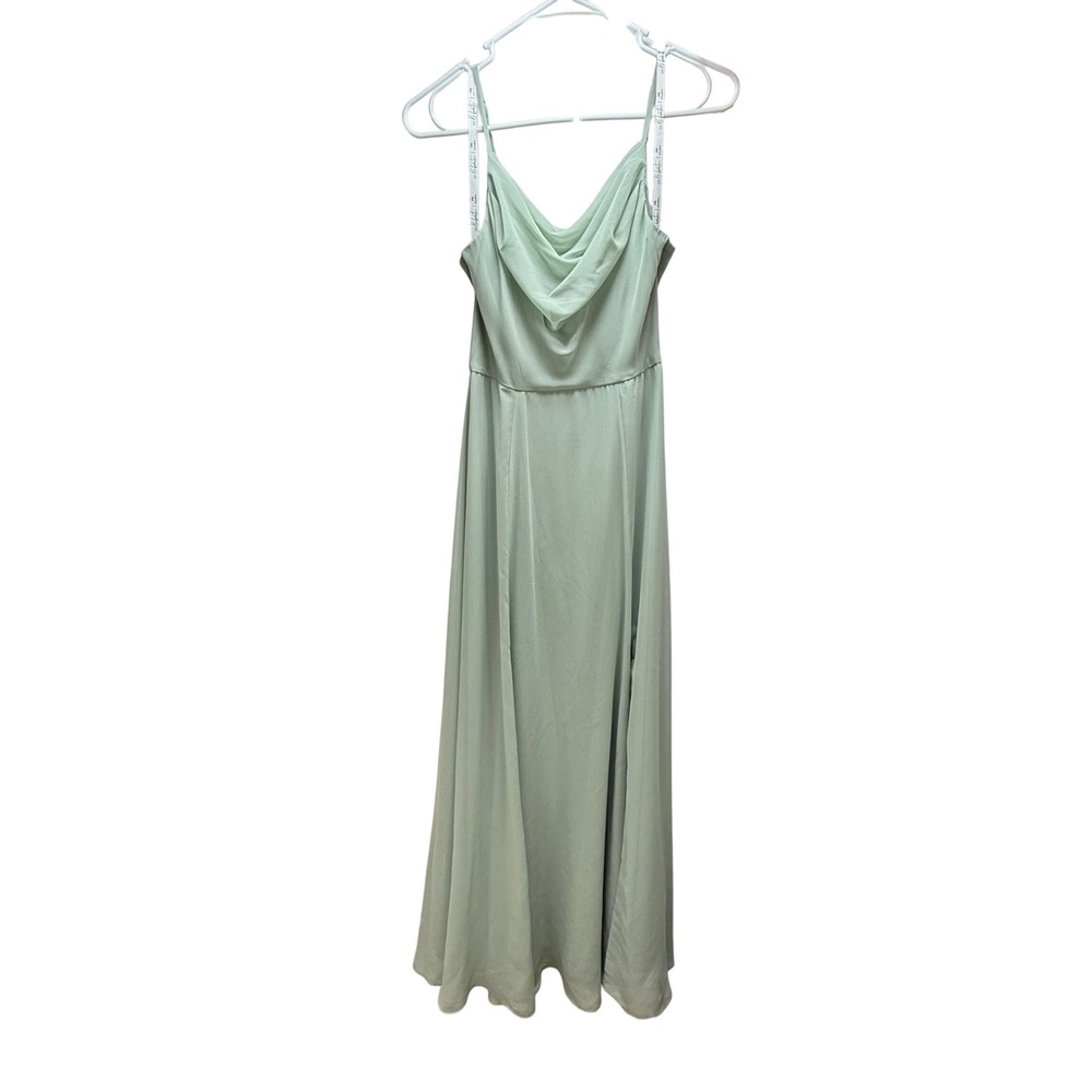 DB Studio Maxi Dress 0 Sage Green Cowl Neck Spaghetti Strap Wedding Prom (Flaws)